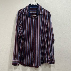 Tasso Elba Stripes Collared Button down Long sleeve shirt SZ Large 16-16 1/2